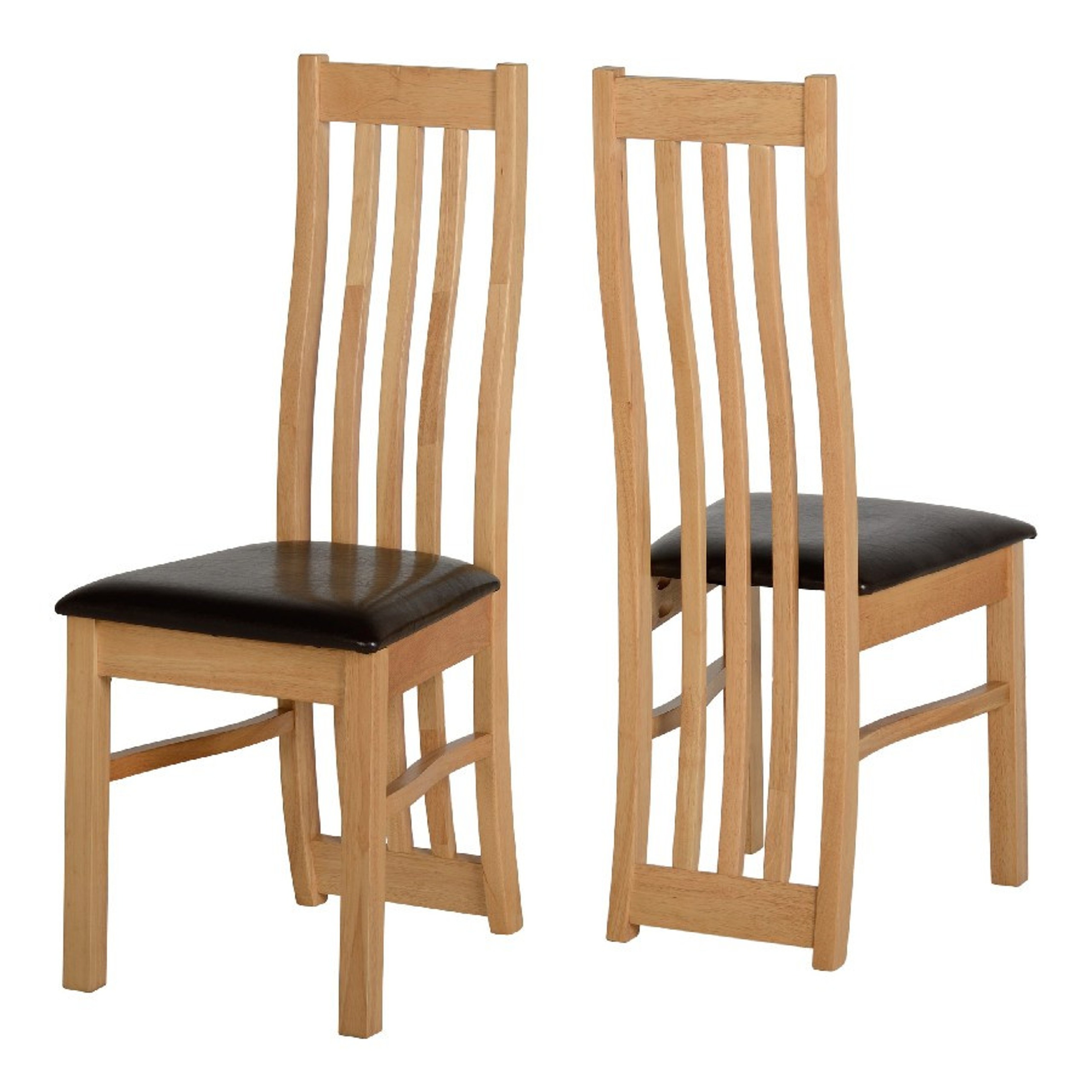 Pair of Ainsley Oak Veneer and Brown Faux Leather Dining Chairs